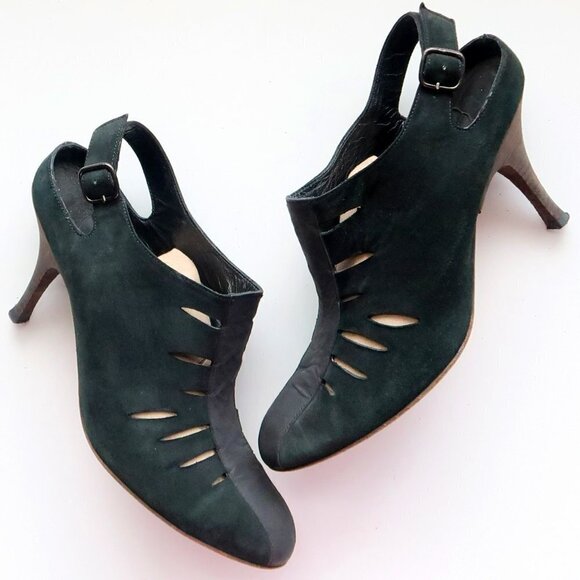 LD Tuttle Dark Green Suede Leather Slingback Heels Pumps Sandals Italian Shoes - Picture 16 of 16